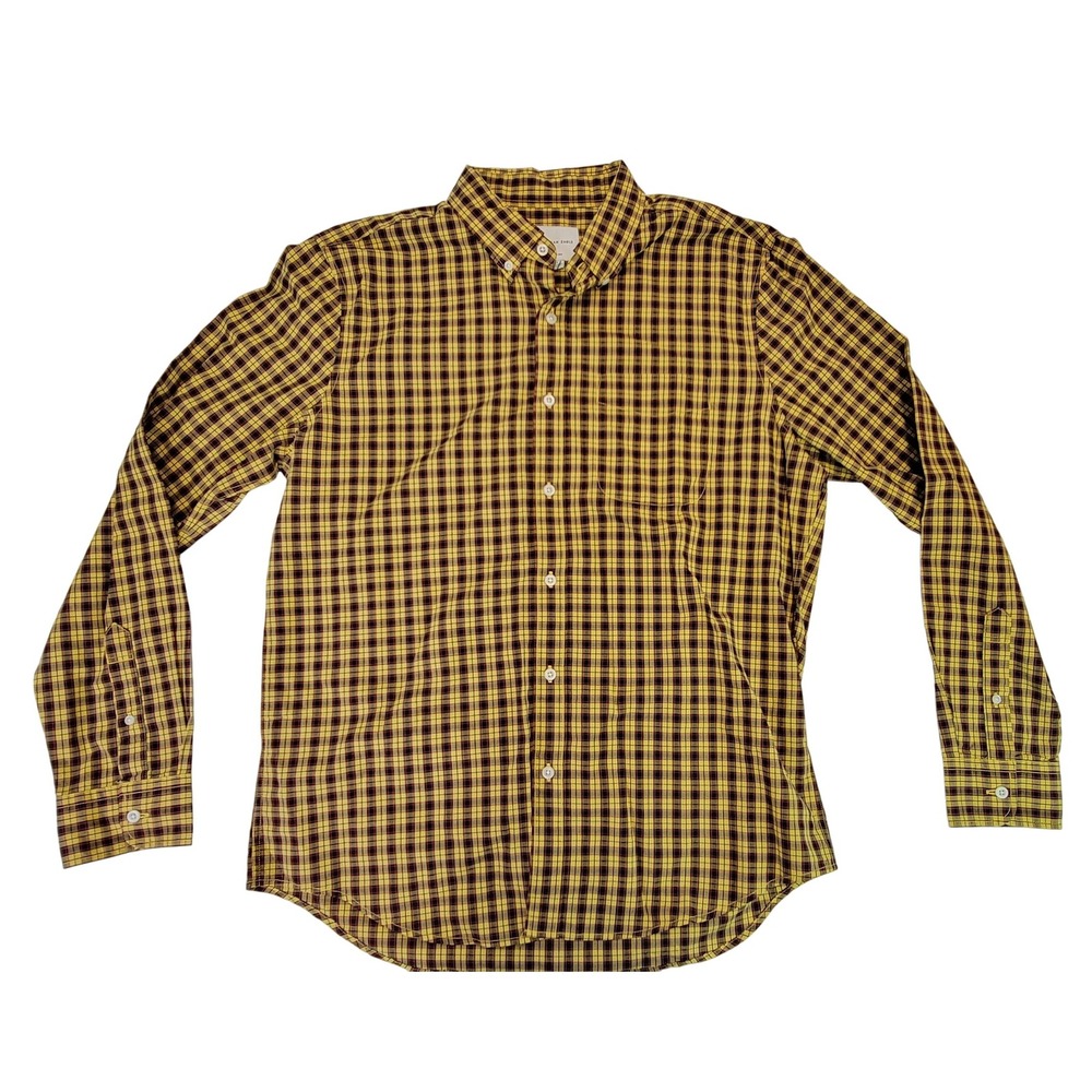 American Eagle Classic Fit Plaid Button Up Shirt Men's Large Yellow Red